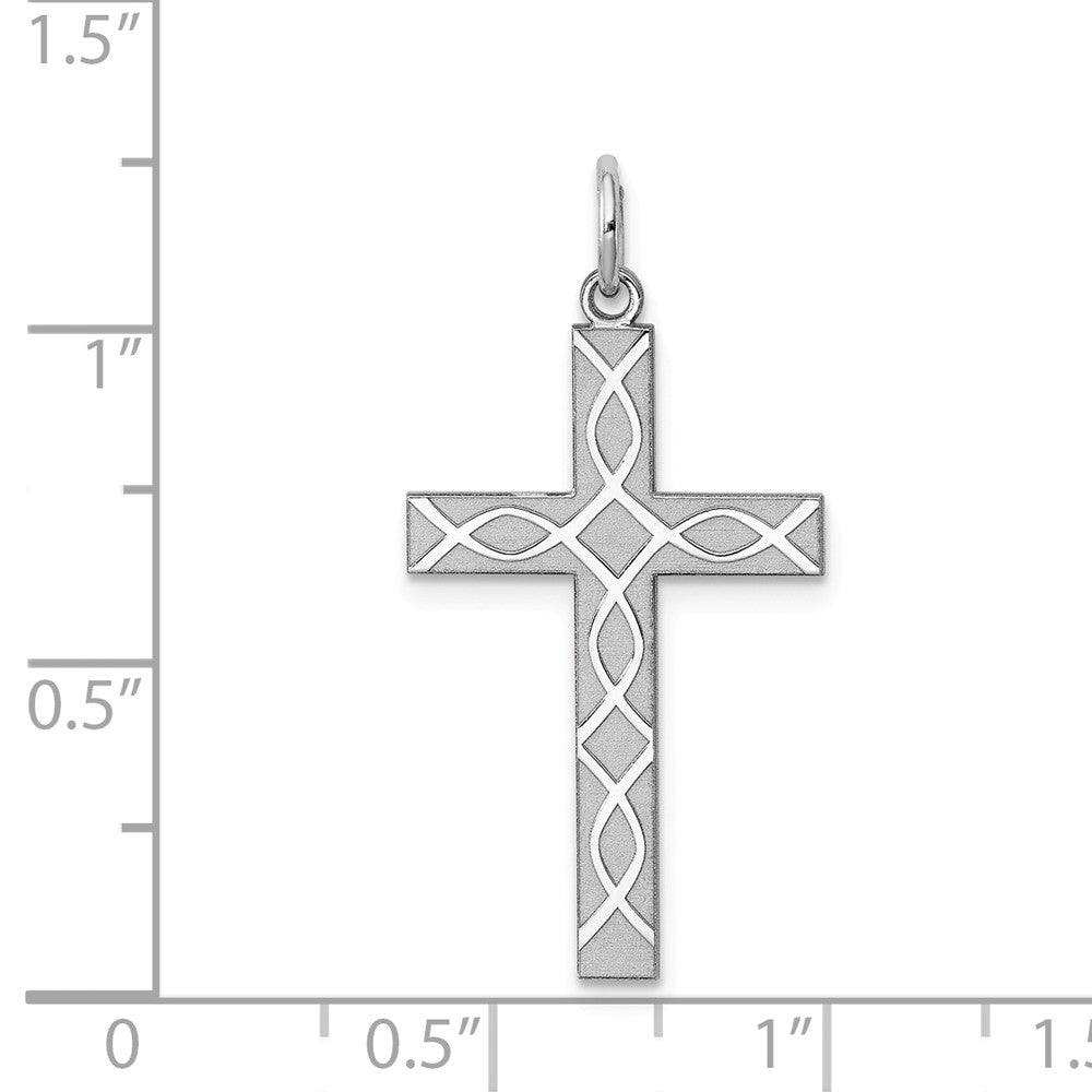 Million Charms 925 Sterling Silver Rhodium-Plated Laser Designed Relgious Cross Pendant