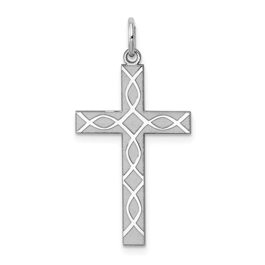 Million Charms 925 Sterling Silver Rhodium-Plated Laser Designed Relgious Cross Pendant