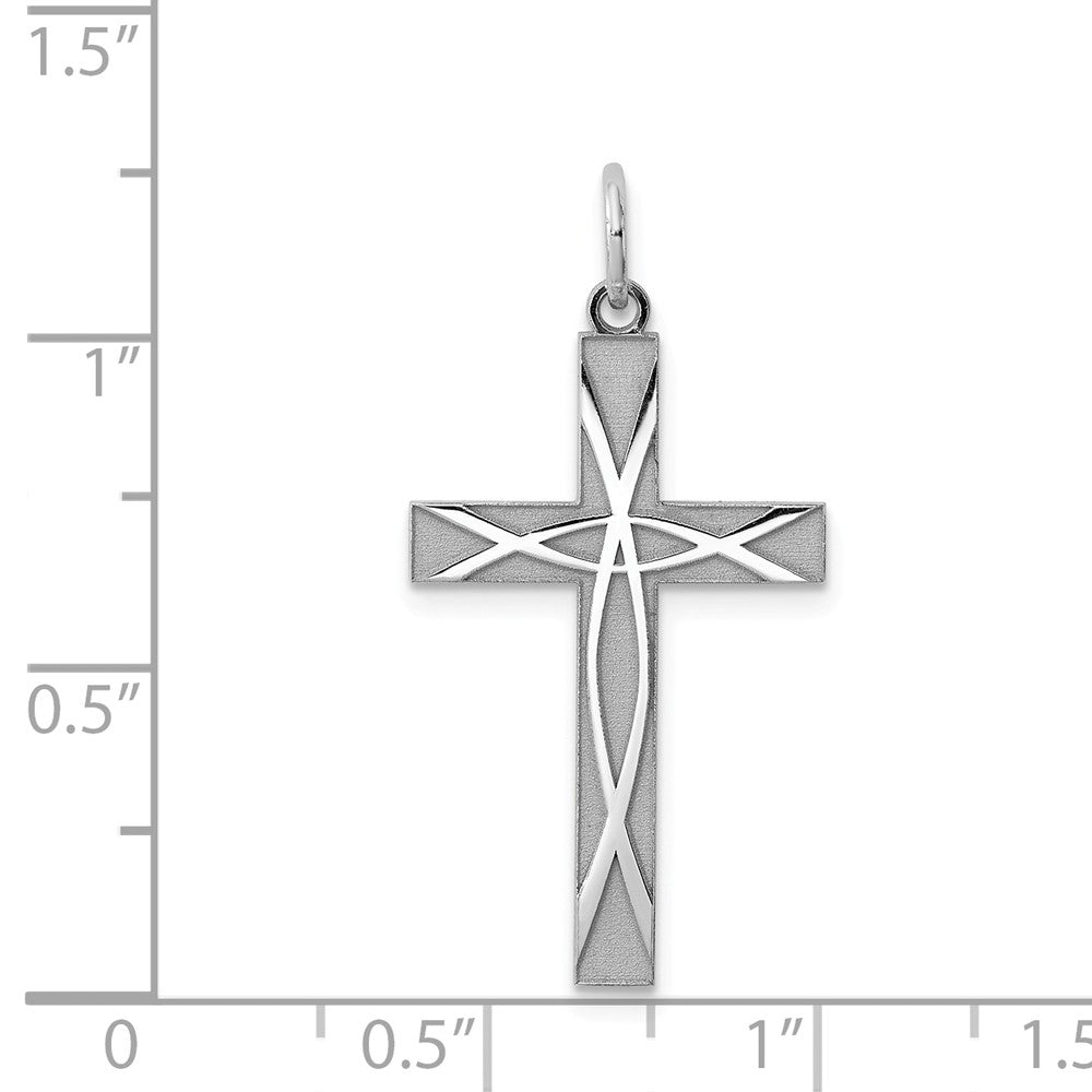 Million Charms 925 Sterling Silver Rhodium-Plated Laser Designed Relgious Cross Pendant