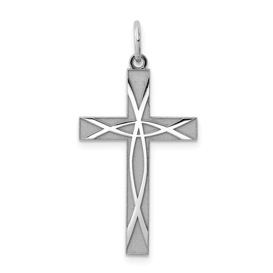 Million Charms 925 Sterling Silver Rhodium-Plated Laser Designed Relgious Cross Pendant