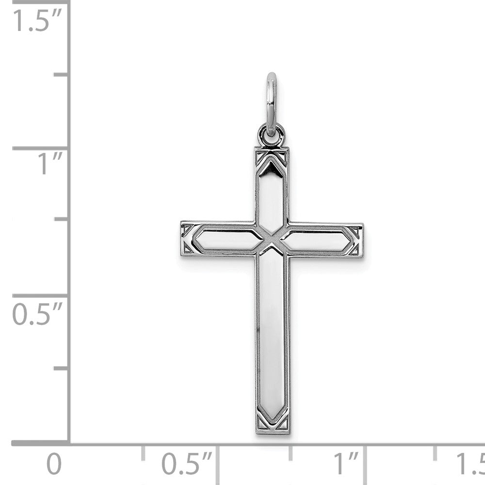 Million Charms 925 Sterling Silver Rhodium-Plated Laser Designed Relgious Cross Pendant