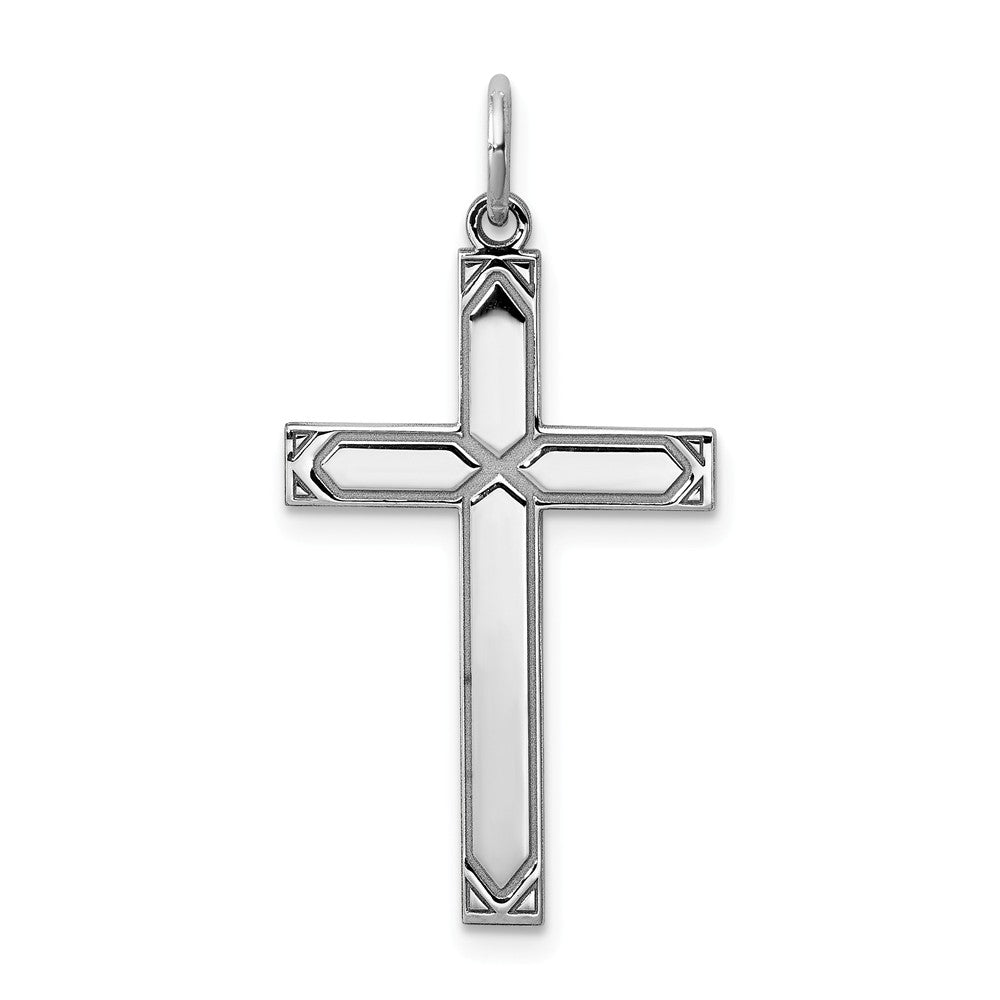 Million Charms 925 Sterling Silver Rhodium-Plated Laser Designed Relgious Cross Pendant