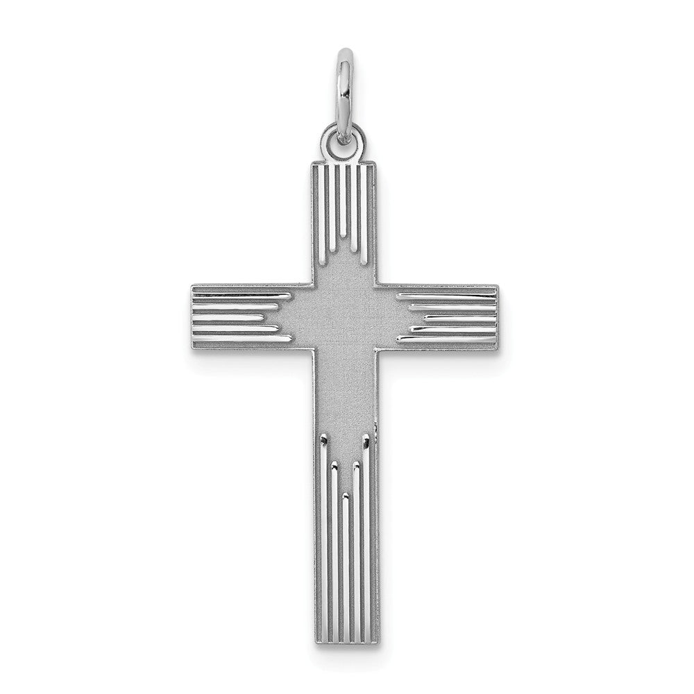 Million Charms 925 Sterling Silver Rhodium-Plated Laser Designed Relgious Cross Pendant