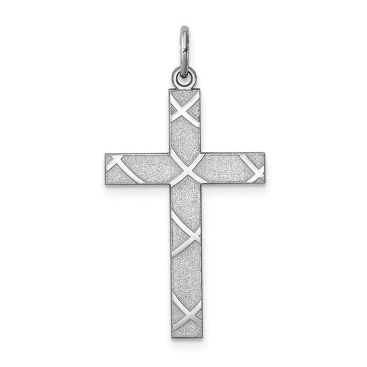 Million Charms 925 Sterling Silver Rhodium-Plated Laser Designed Relgious Cross Pendant