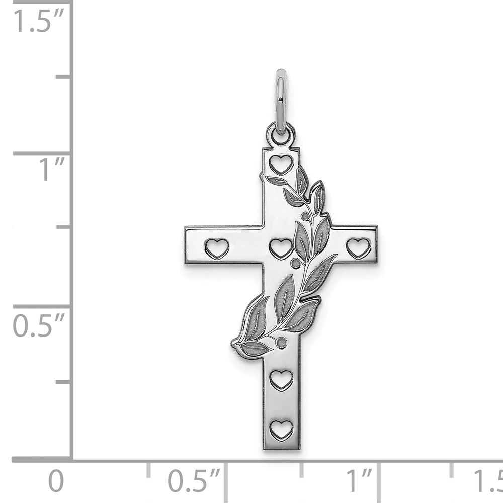 Million Charms 925 Sterling Silver Rhodium-Plated Laser Designed Relgious Cross Pendant