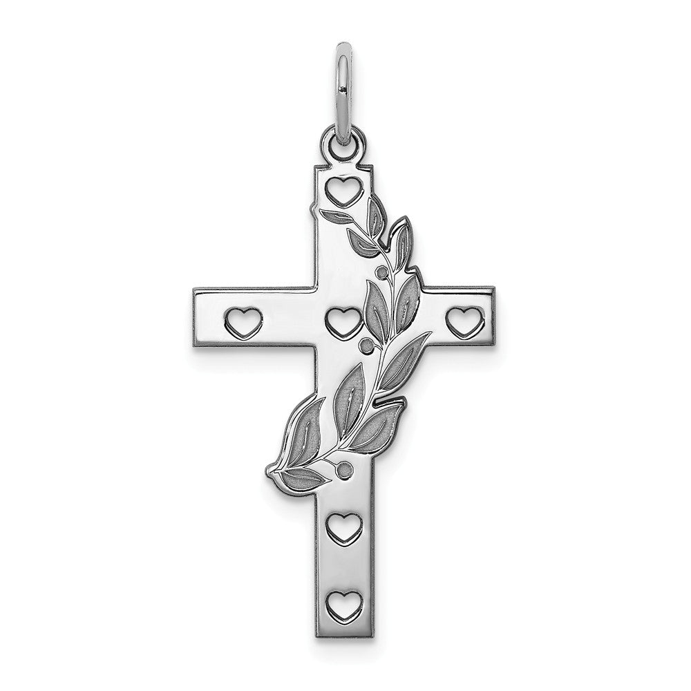 Million Charms 925 Sterling Silver Rhodium-Plated Laser Designed Relgious Cross Pendant