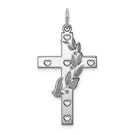 Million Charms 925 Sterling Silver Rhodium-Plated Laser Designed Relgious Cross Pendant
