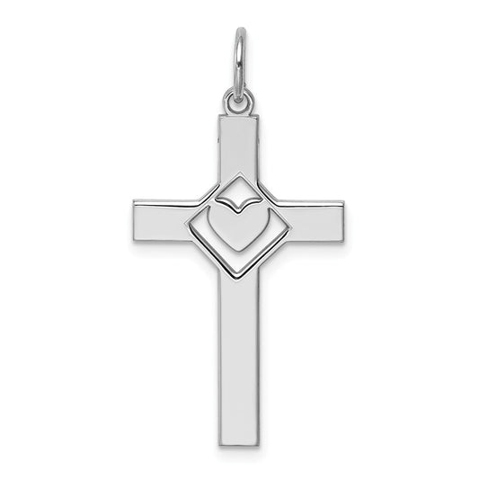 Million Charms 925 Sterling Silver Rhodium-Plated Laser Designed Relgious Cross Pendant