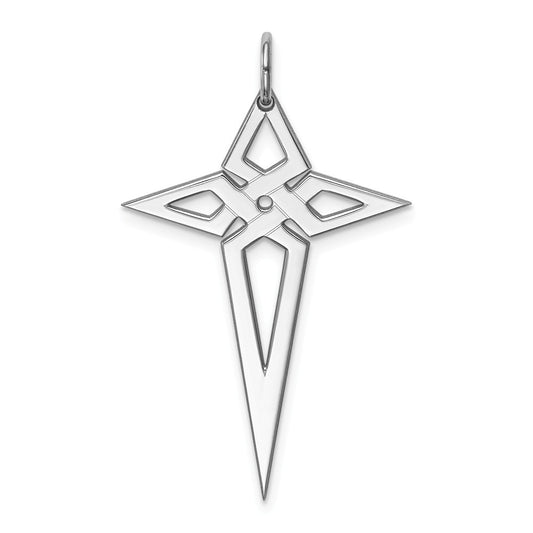 Million Charms 925 Sterling Silver Rhodium-Plated Laser Designed Relgious Cross Pendant