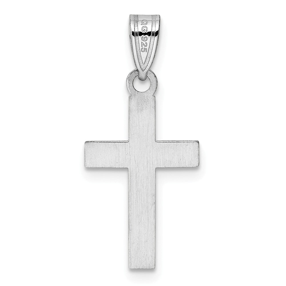 Million Charms 925 Sterling Silver Rhodium-Plated Pink Enameled Heart Relgious Cross Charm