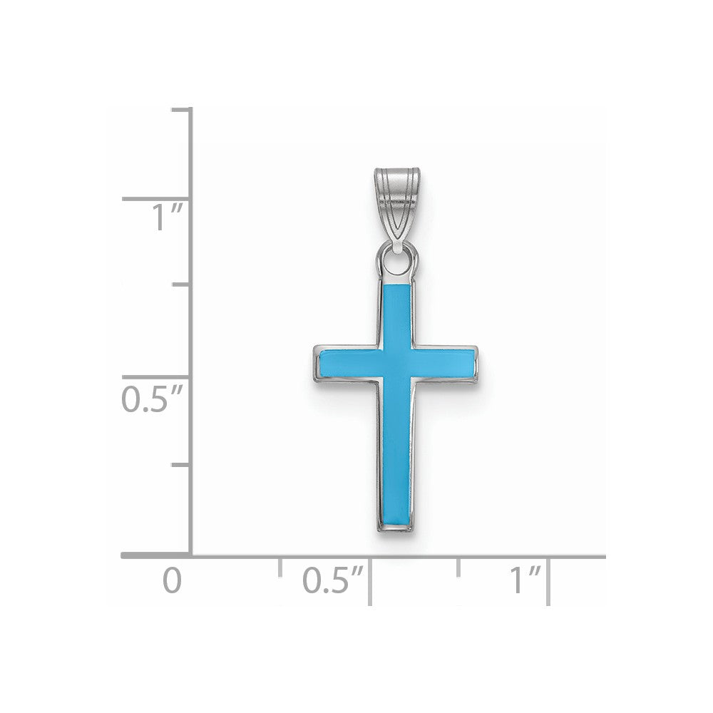 Million Charms 925 Sterling Silver Rhodium-Plated Blue Enameled Relgious Cross Charm