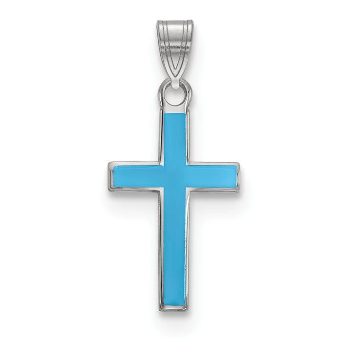 Million Charms 925 Sterling Silver Rhodium-Plated Blue Enameled Relgious Cross Charm