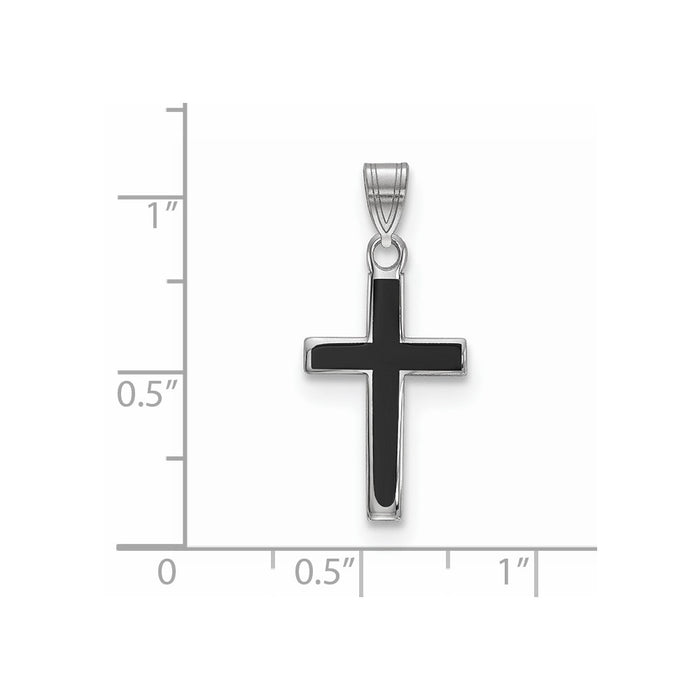 Million Charms 925 Sterling Silver Rhodium-Plated Black Enameled Relgious Cross Charm