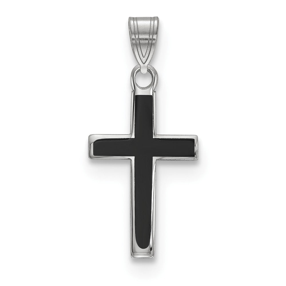 Million Charms 925 Sterling Silver Rhodium-Plated Black Enameled Relgious Cross Charm