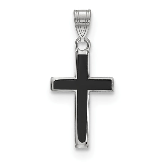 Million Charms 925 Sterling Silver Rhodium-Plated Black Enameled Relgious Cross Charm