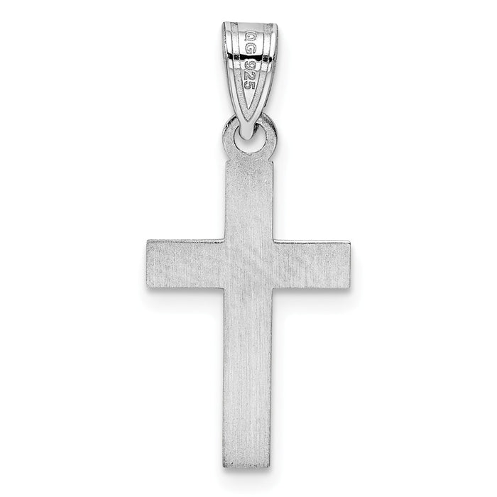 Million Charms 925 Sterling Silver Rhodium-Plated Blue Enameled Relgious Cross Hatch Relgious Cross Charm