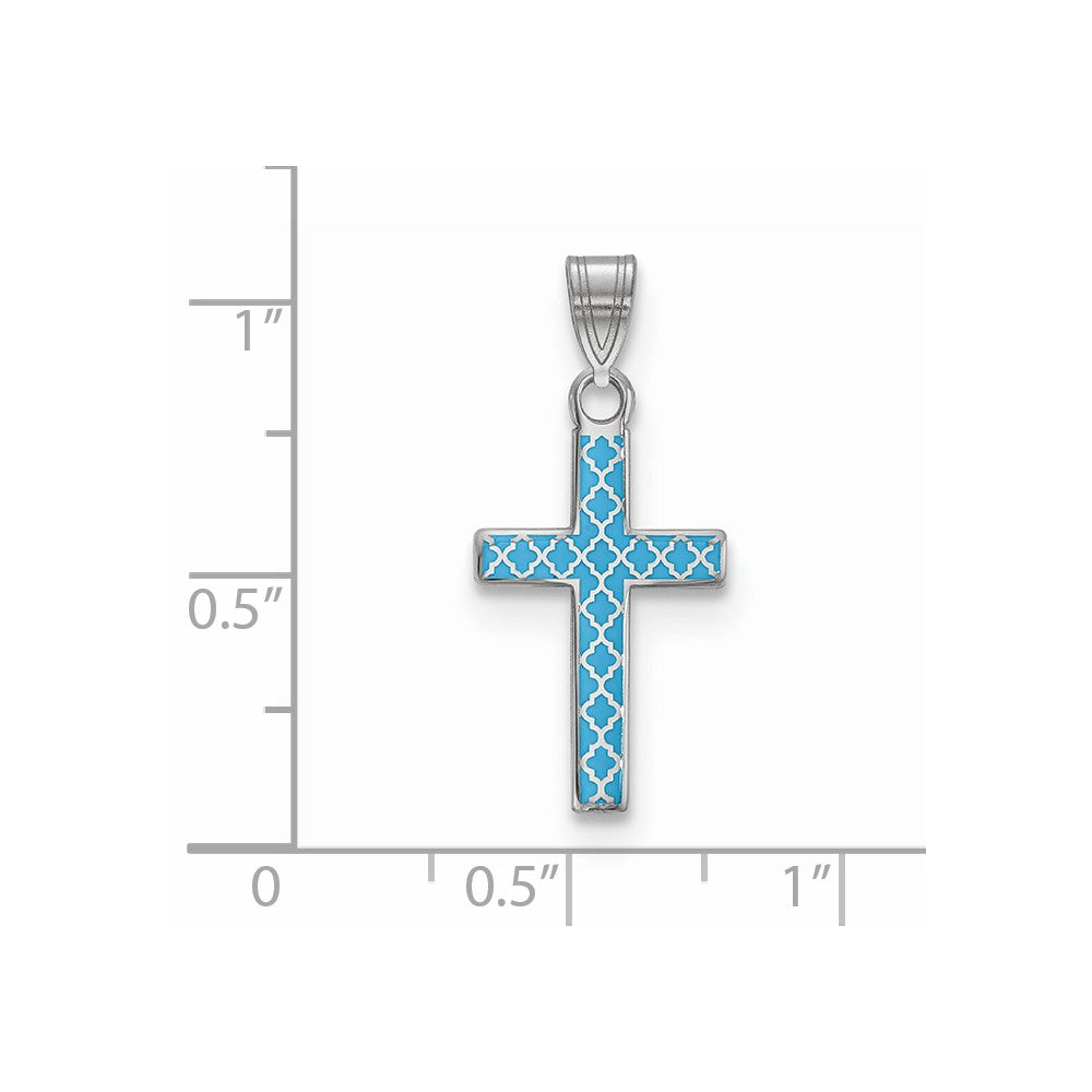 Million Charms 925 Sterling Silver Rhodium-Plated Blue Enameled Relgious Cross Hatch Relgious Cross Charm