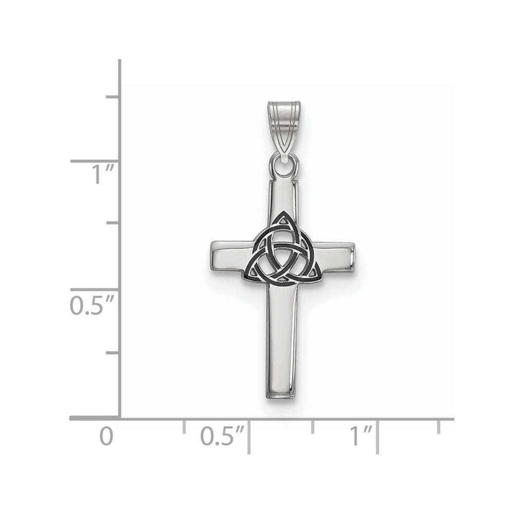 Million Charms 925 Sterling Silver Rhodium-Plated Black Enameled Trilogy Relgious Cross Charm
