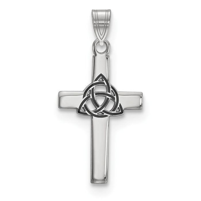 Million Charms 925 Sterling Silver Rhodium-Plated Black Enameled Trilogy Relgious Cross Charm