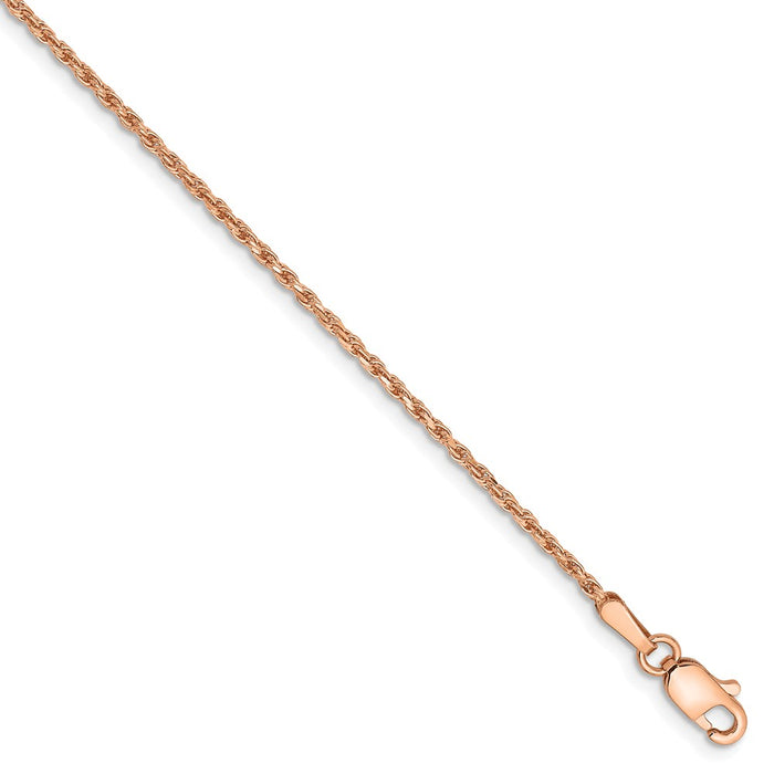 Million Charms 14k Rose Gold 1.5mm Diamond-cut Rope Chain Anklet, Chain Length: 10 inches