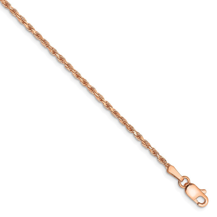Million Charms 14k Rose Gold 1.8mm Diamond-cut Rope Chain Anklet, Chain Length: 10 inches