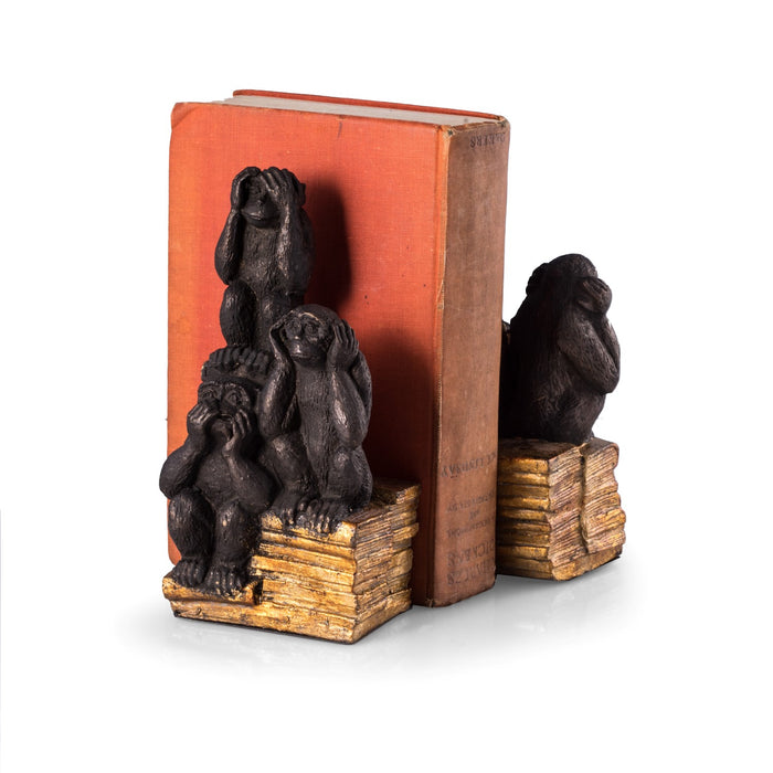 Occasion Gallery Brown Color Resin Cast "Hear, Speak & See No Evil" Monkey Bookends. 3.5 L x 2.5 W x 8 H in.