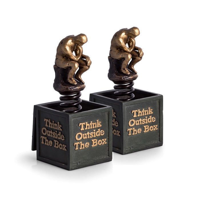 Occasion Gallery Bronze Color Bronze Finished "Think Outside The Box" Thinker Bookends. 4 L x 4 W x 9.25 H in.