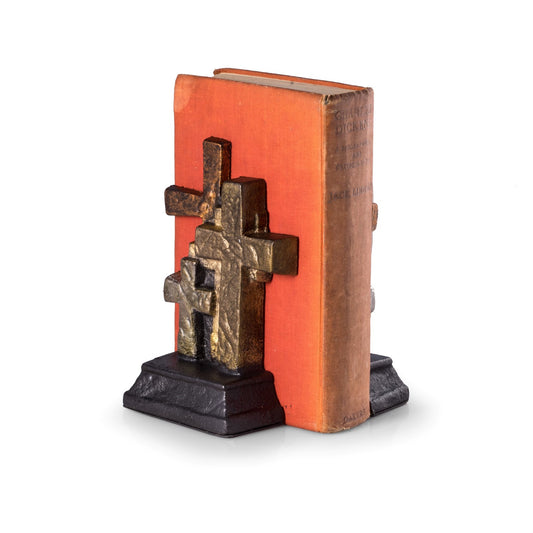 Occasion Gallery Bronze Color Cast Metal Cross Bookends with Bronzed Finish. 4.25 L x 2 W x 7 H in.