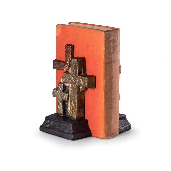 Occasion Gallery Bronze Color Cast Metal Cross Bookends with Bronzed Finish. 4.25 L x 2 W x 7 H in.
