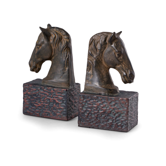 Occasion Gallery Brown Color Horse Head Bookends, Metal Cast with a Patina Finish. 4.35 L x 2.75 W x 8 H in.