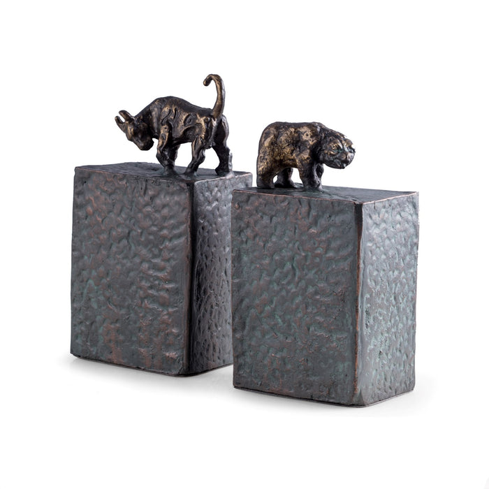 Occasion Gallery Grey Color Bull & Bear Bookends, Metal Cast with a Patina Finish. 3.75 L x 2.75 W x 7.75 H in.
