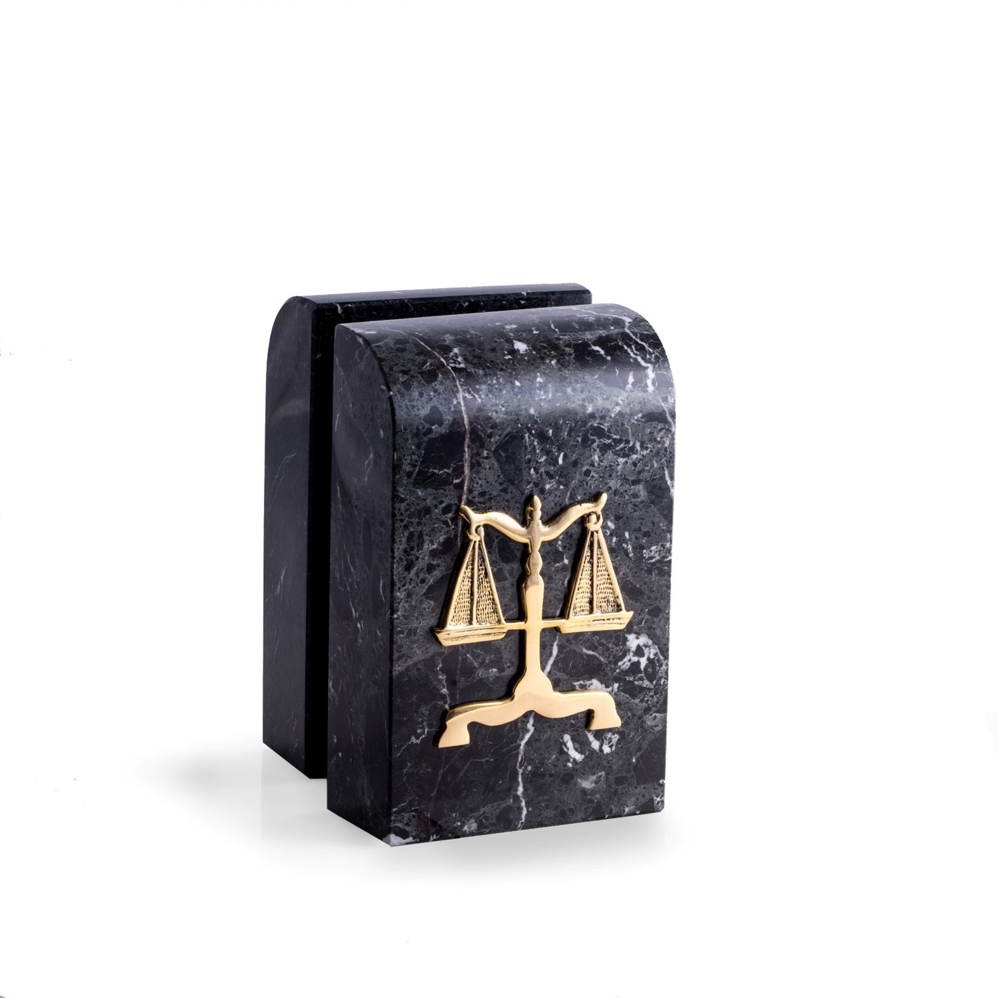 Occasion Gallery Black Zebra Marble/Gold Color Black "Zebra" Marble Bookends with Antique Gold Plated "Legal" Emblem. 4 L x 2 W x 6.5 H in.