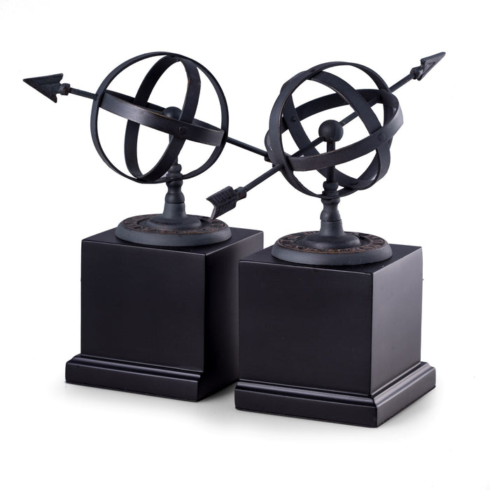 Occasion Gallery Verdigris/Black Color Cast Metal Sundial Bookends with Verdigris Finish on Black Wood Base. 4.5 L x 4.75 W x 9.75 H in.