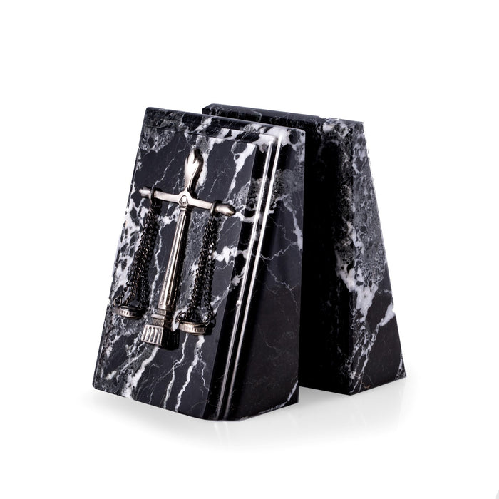 Occasion Gallery Black Zebra Marble/Silver Color Beveled Black "Zebra" Marble Bookends with Antique Silver Plated "Legal" Emblem. 3.5 L x 4.5 W x 7.25 H in.