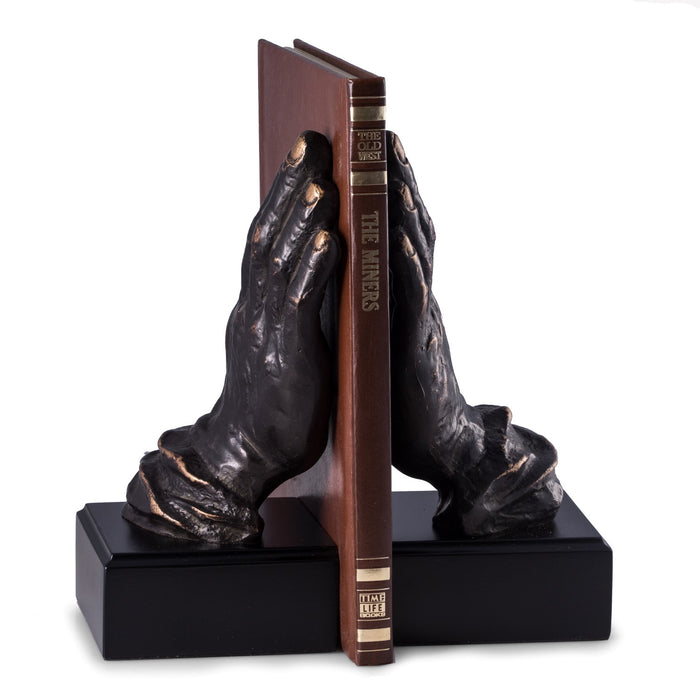 Occasion Gallery Bronze/Black Color Cast Metal Hands Bookends with Bronzed Finish on Black Wood Base. 4.5 L x 4.75 W x 10 H in.