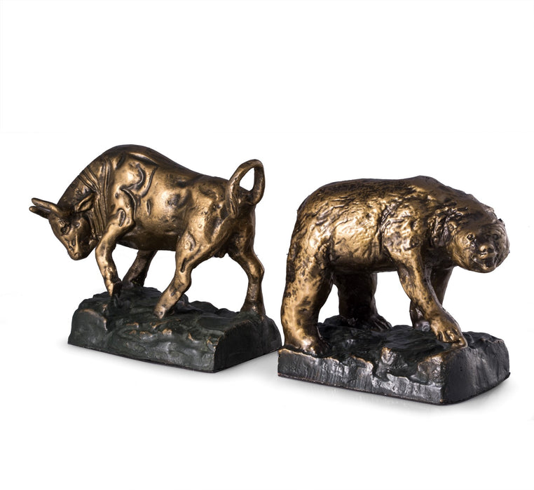 Occasion Gallery Bronze/Gold Color Bronzed Finished Cast Metal Bull & Bear Bookends. 5 L x 3.5 W x 7 H in.
