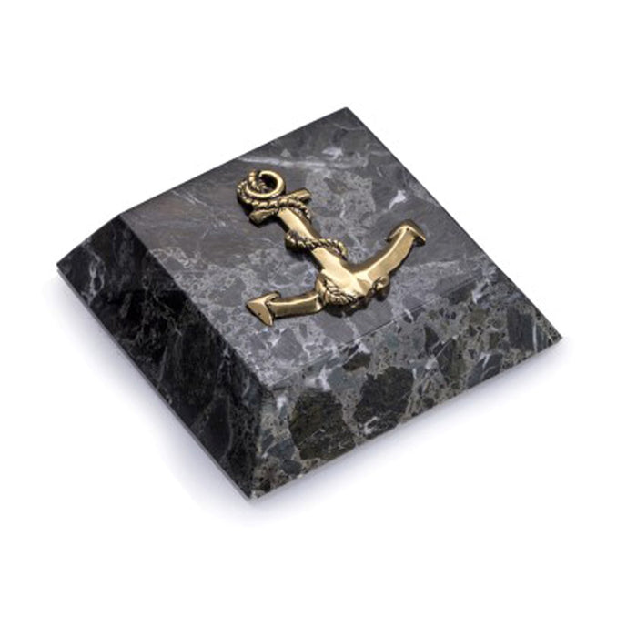 Occasion Gallery Green Marble/Gold Color Green Marble Paperweight with Antique Gold Plated "Anchor" Emblem. 4 L x 4 W x 1 H in.