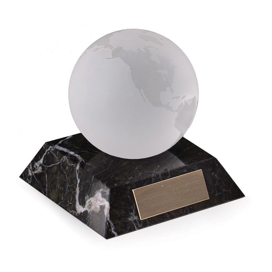 Occasion Gallery Black Zebra Marble Color Glass Globe Paperweight on Black "Zebra" Marble.  4 L x 4 W x 4 H in.