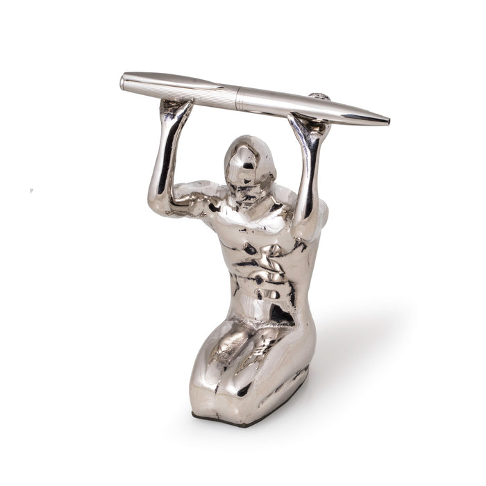 Occasion Gallery Silver Color Antique Silver Plated Atlas Pen Holder. 3.5 L x 3.5 W x 6 H in.