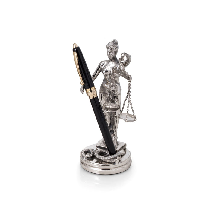 Occasion Gallery Silver Color Antique Silver Plated Lady Justice Pen Holder. 2.25 L x 2.25 W x 5.75 H in.