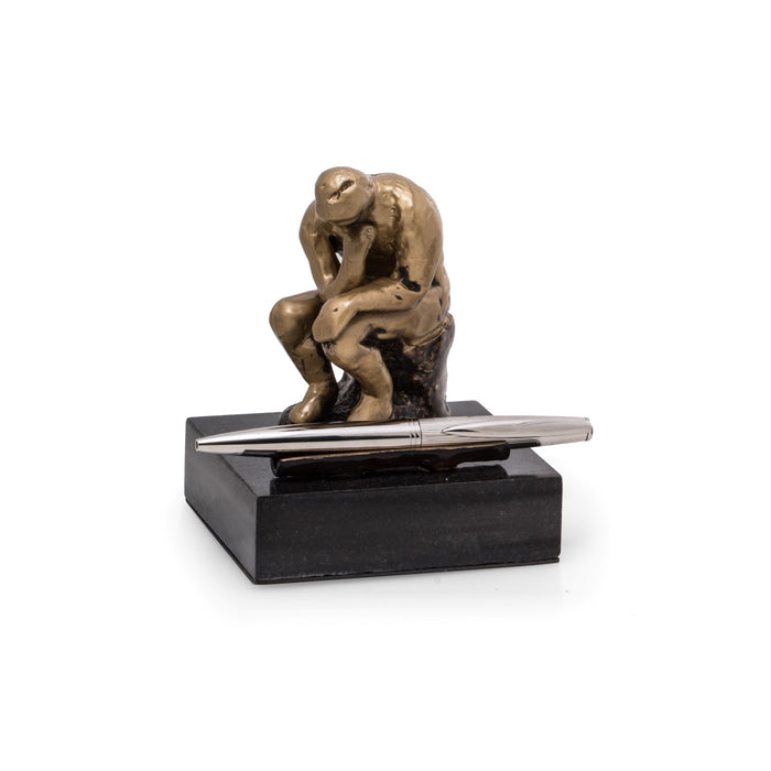 Occasion Gallery Black/Bronze Color Bronze Finished Thinker Pen Holder on Black Marble Base. 3.75 L x 3.25 W x 4.5 H in.