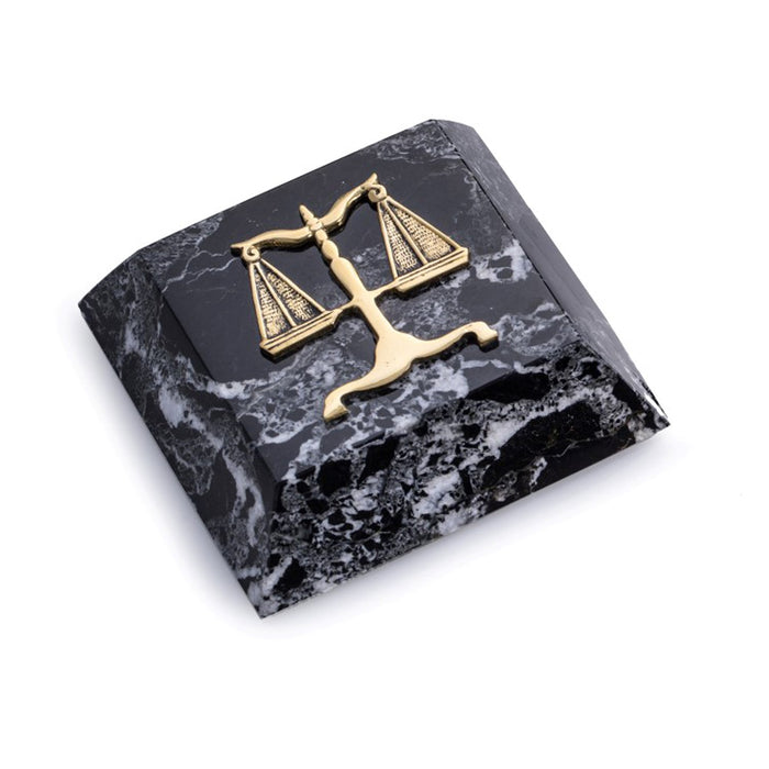 Occasion Gallery Black Zebra Marble/Gold Color Black "Zebra" Marble Paperweight with Antique Gold Plated "Legal" Emblem. 4 L x 4 W x 1 H in.
