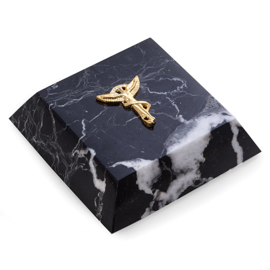 Occasion Gallery Black Zebra Marble/Gold Color Black "Zebra" Marble Paperweight with Gold Plated "Chiropractor" Emblem. 4 L x 4 W x 1 H in.