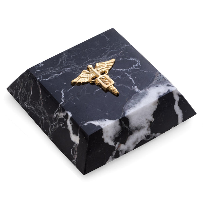 Occasion Gallery Black Zebra Marble/Gold Color Black "Zebra" Marble Paperweight with Gold Plated "Dental" Emblem. 4 L x 4 W x 1 H in.