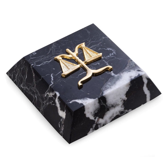 Occasion Gallery Black Zebra Marble/Gold Color Black "Zebra" Marble Paperweight with Gold Plated "Legal" Emblem. 4 L x 4 W x 1 H in.