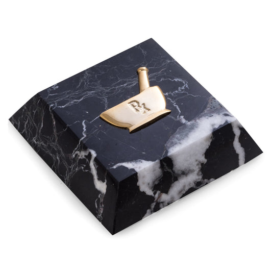 Occasion Gallery Black Zebra Marble/Gold Color Black "Zebra" Marble Paperweight with Gold Plated "Pharmacy" Emblem. 4 L x 4 W x 1 H in.