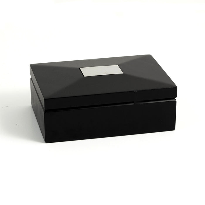 Occasion Gallery Ebony/Silver Color "Ebony" Hinged Box with Removable Divider and 1"x2" Brushed Silver Engraving Plate. 6.5 L x 4.5 W x 2.5 H in.