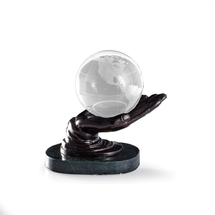 Occasion Gallery Bronze/Green Marble Color Cast Metal Hand Ball Holder with Bronzed Finish on Green Marble Base. 7.5 L x 5.25 W x 4.75 H in.