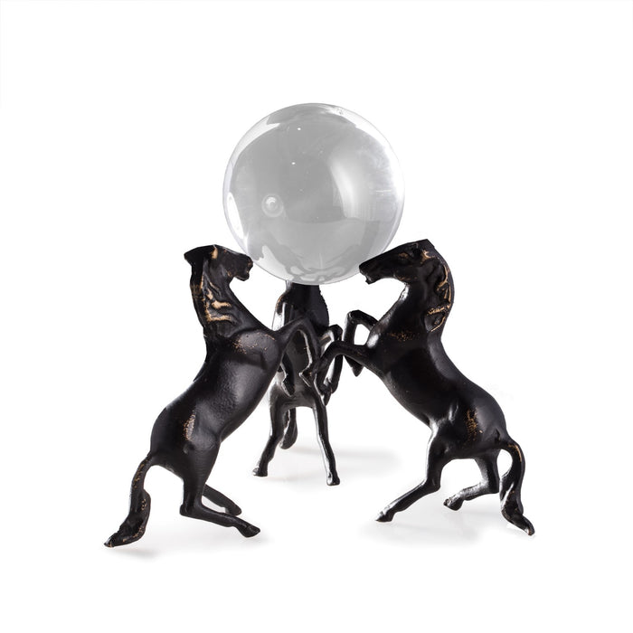 Occasion Gallery Bronze Color Cast Metal Three Horse Ball Holder with Bronzed Finish. 6.25 L x 6.25 W x 6.75 H in.