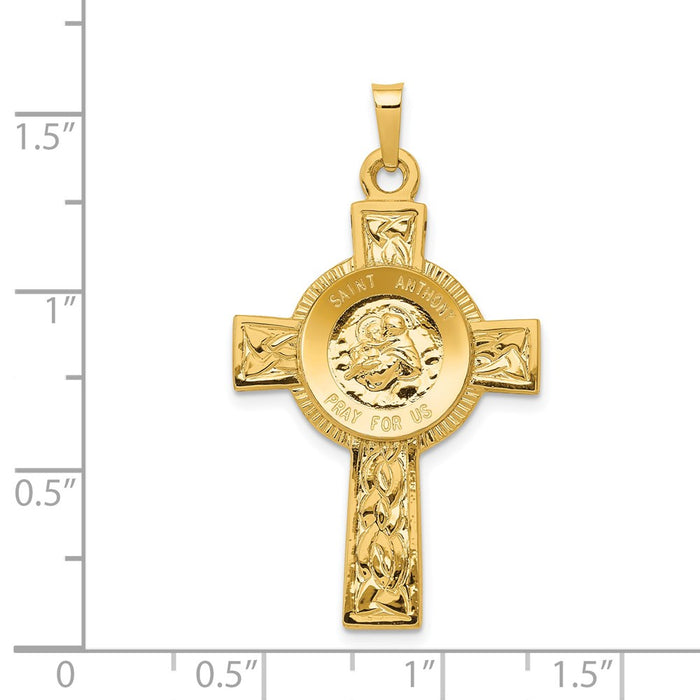 Million Charms 14K Yellow Gold Themed Relgious Cross With St Anthony Medal Pendant